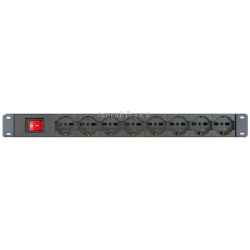 Multipresa rack 8 prese UNEL universale 10/16Amper italiana + schuko con interruttore luminoso bipolare 1U, 16A, 230V