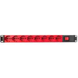 Multipresa rack 8 prese UNEL di colore Rosso, 10/16Amper italiana + schuko con interruttore luminoso bipolare 1U, 16A, 230V