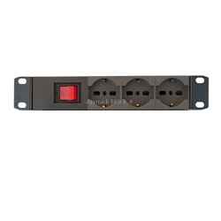 PDU barra di alimentazione 16A 230V con 3 prese universali 10/16A, con interruttore luminoso bipolare.