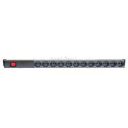 Multipresa rack 12 prese UNEL universale 10/16 Amper italiana + schuko con interruttore luminoso bipolare 1U, 16A, 230V