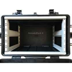 Contenitore ermetico in polipropilene IP67, valigia professionale con profili rack 19" 6 unità, completa di ruote autolubrificanti e...