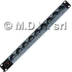 Multipresa 1 unità rack, 9 prese unel universali 10/16a, alimentazione diretta con led presenza rete, cavo 3x2.5 mmq, con alette per...