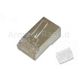 Connettore plug 8 poli schermato cat.6 rj45 con inseritore per cavo rete flessibile