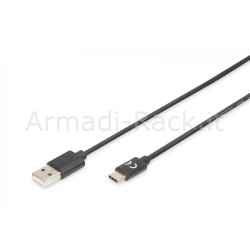Cavo USB 2.0 Tipo-C - a 1 Mt, 3A, 480Mb Colore nero