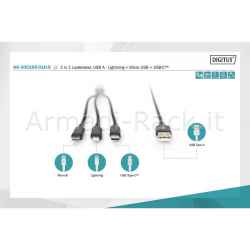 cavo di ricarica 3 in 1, usb a, lighning + micro usb + usb-c