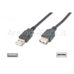 Cavo Prolunga USB 2.0 Connettori A-A Connettori Maschio/Femmina - Mt. 2 Colore nero