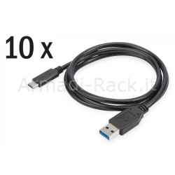 Confezione 10 Cavi USB 3.0 Tipo C M/M, Mt 1 3A, 5Gb nero