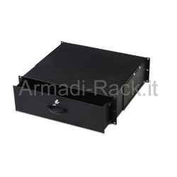 Cassetto per Armadi Rack 19 con Serratura, 3 Unita', Colore nero Ral9005-Dimensioni (L/P/A) Mm. 485X480X134