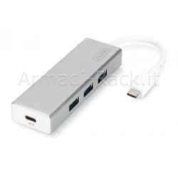 Hub usb 3.0 con 3 porte usb 3.0 tipo a e 1 porta tipo c, connettore maschio tipo c