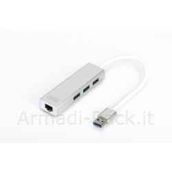 hub a 3 porte usb 3.0 e adattatore lan gigabit