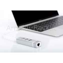 Hub usb 3.0 con 3 porte usb 3.0 tipo a e 1 porta rete rj45, connettore maschio tipo c