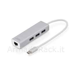 hub connettore tipo c con 3 porte usb 3.0 + porta rete gigabit