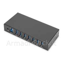 Hub usb 3.0 7 porte, industriale in metallo con alimentatore installazione din rail