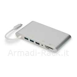 Docking Station USB Tipo C con USB 3.1 Tipo C, HDMI 4K, Minidp, Vga, 1 x USB 3.1, 3X Usb3.0, Rj45, Microsd, Sd/Mmc