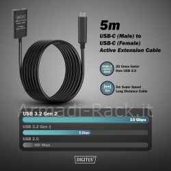 Digitus cavo di prolunga attivo usb 3.2 gen2 10g, usb-c - usb-c, 5 m
