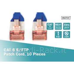 confezione 10 cavi cat 6 schermati s/ftp mt 0,25 colore blu