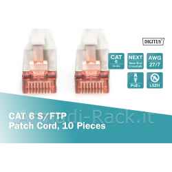 Confezione 10 cavi cat 6 schermati s/ftp mt 0,25 colore bianco digitus