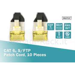 Cavo patch cat 6a s/ftp, 10 pezzi lunghezza 0,25 mt. colore nero