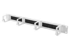 1U pannello gestione cavi con ingresso cavi protetto da spazzola, 4 anelli in alluminio 44x60 mm, grigio (RAL 7035)