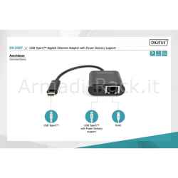 Adattatore Usb-Tipo-C / Rete Gigabit + Porta Pd per Alimentazione
