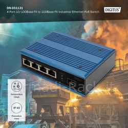 Digitus switch poe di rete fast ethernet a 4 porte, industriale, non gestito, 1 collegamento sfp