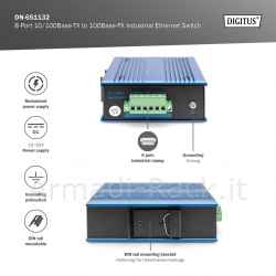 Digitus switch di rete fast ethernet a 8 porte, industriale, non gestito, 1 uplink sfp