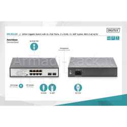 switch gigabit 8 porte con 6 x porte poe, 2 x rj45, 2 x sfp uplink, 802.3 af/at/bt