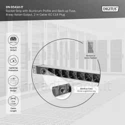 Digitus presa multipla con profilo in alluminio e prefusibile, uscita italiana 8x, cavo di alimentazione 2 m, spina iec c14
