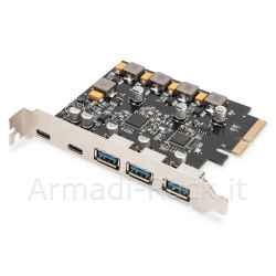 Digitus scheda pcie 2 usb-c + 3 usb a