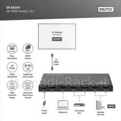Switch hdmi 5x1 8k/60hz (4:4:4), hdr, hdcp2.3