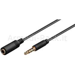 Cavo Prolunga Audio 3,5 Mm 4 Poli Maschio/Femmina Prolunga per Cuffie/Microfono su Smartphone Mt 3 nero