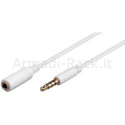 Cavo Prolunga Audio 3,5 Mm 4 Poli Maschio/Femmina Prolunga per Cuffie/Microfono su Smartphone Mt 2 Bianco