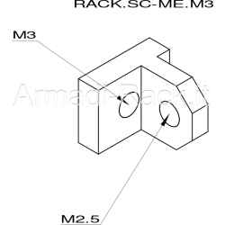 Supporto centrale per montaggio schede eurocard a frontalini, realizzato in zama, fori M2,5/M3