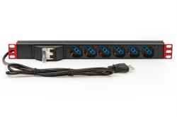 Multipresa alimentazione per rack 19" con 6 prese universali tripolari/schuko magnetotermica con staffe colore rosso