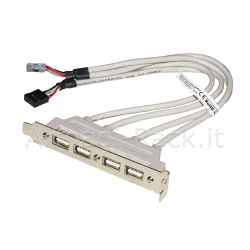 Piastrina con 4 connettori usb 2.0 tipo "a" esterni - connettore alla piastra madre 2x10 pin 2,54 mm