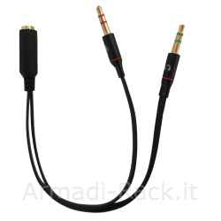 Sdoppiatore audio per cuffie e microfono su smartphone connettori 1 femmina 3,5mm - 2 maschio 3,5mm