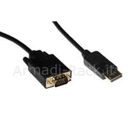 Cavo displayport 1.2 maschio - vga 15 poli maschio contatti dorati mt 3