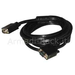 Cavo vga monitor 15 poli maschio/maschio mt 3 con ferrite con 15 fili collegati colore nero