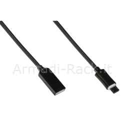 Cavo micro usb mt 1 guaina zinco alluminio colore nero connettore schermato