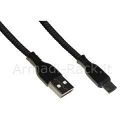 Cavo micro usb mt 1 guaina intrecciata connettori zinco-alluminio colore nero con copriconnettore rinforzato per l'estrazione