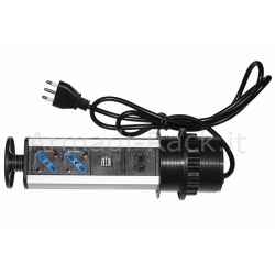 Multipresa da tavolo a scomparsa con 2 prese 16a femmina ita/schuko, 1 rj45, 1 rj11, 2 usb