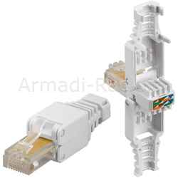 Connettore 8 poli cat 5e utp non schermato rj45 tooless maschio per cavo solido/flessibile