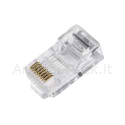 Confezione 100 connettori 8 poli cat 6 schermato rj45 contatti dorati 50 micron per cavo flessibile dati e poe