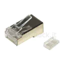 Confezione 100 Connettori 8 Poli Cat 6 Schermato Rj45 con Inserto per Cavo Flessibile