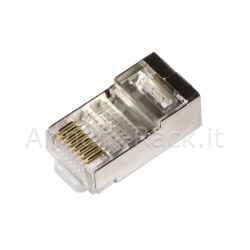 Confezione 100 connettori 8 poli categoria 6 schermati rj45 per cavo flessibile