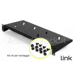 Ripiano a sbalzo 1U (un unità rack), profondo 150 mm, 2 punti di fissaggio 19'' in acciaio verniciato colore nero RAL9005