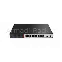 Switch di rete 24 porte gigabit poe 300 watt + 2 porte sfp per fibra ottica