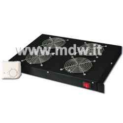 Sistema di Ventilazione con Termostato Montaggio Frontale in Armadio 19 con 4 Ventole - 12,8 Metri Cubi di Aria Al Minuto - Colore nero RAL...