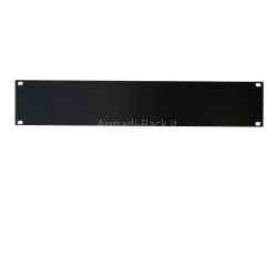 Piastra chiusura frontale in alluminio estruso anodizzato nero, pannello cieco 2 unità rack 19"