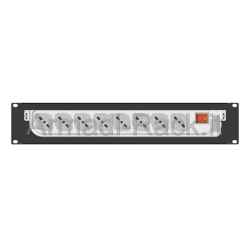 Pannello rack 19" 2 unità con multipresa a 7 posizioni schuko + bipasso con interruttore